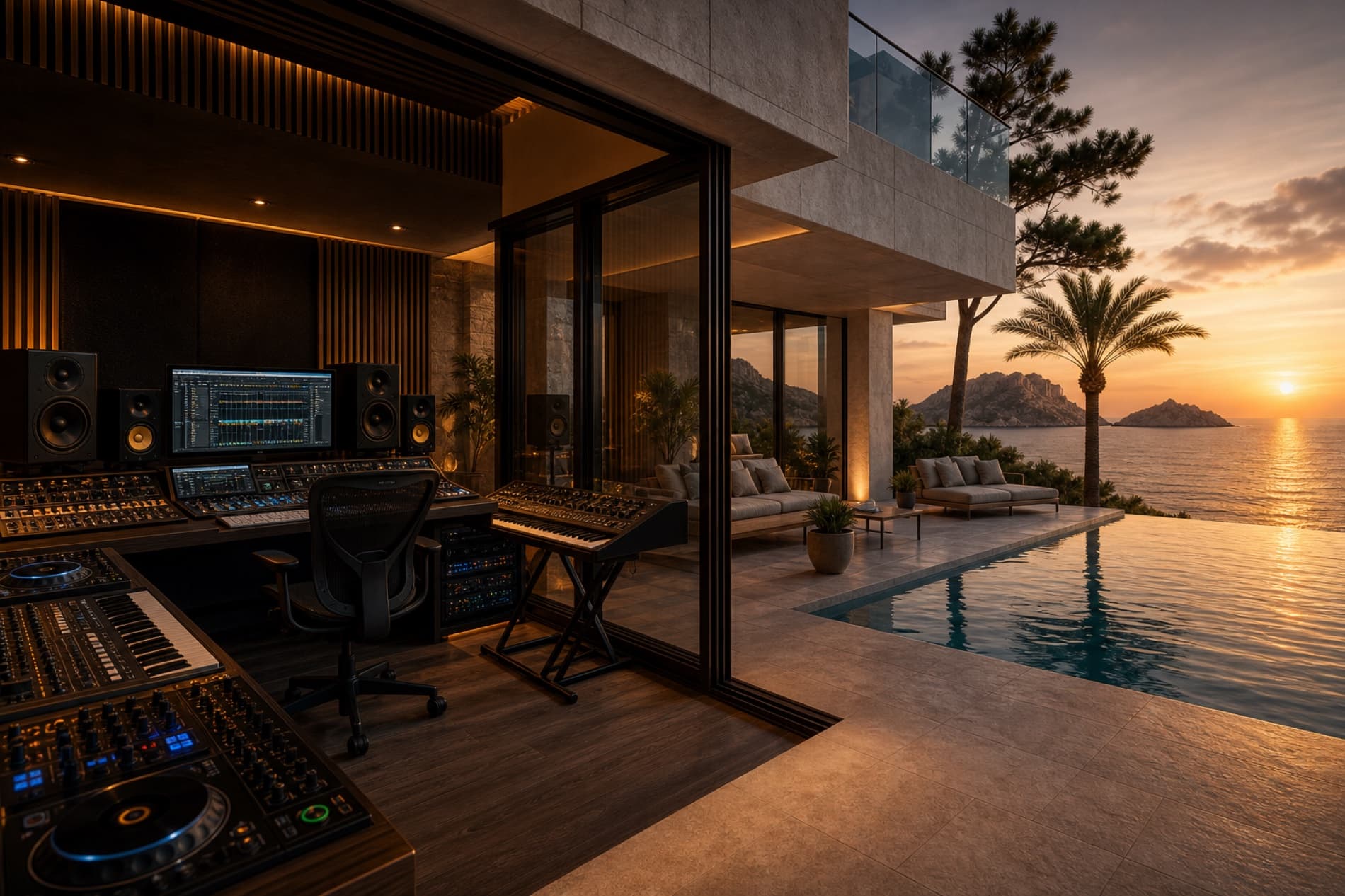 Professional electronic music studio in Ibiza with sea view